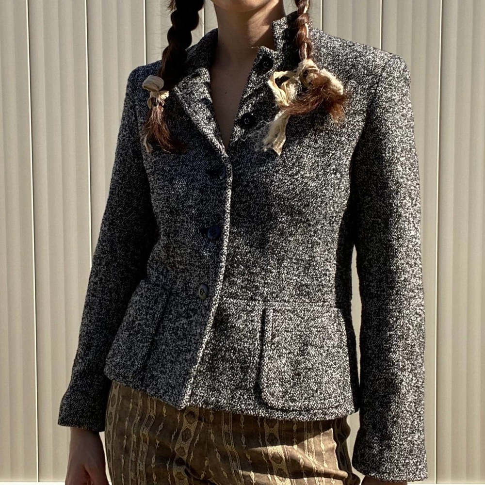 Structured speckled charcoal heavy wool blazer